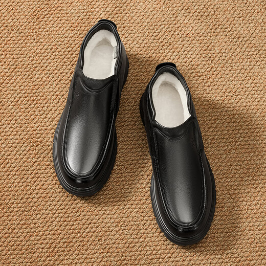 Red Dragonfly genuine wool cotton shoes autumn and winter business high-top thick velvet men's shoes dad shoes WJD44650 black 41