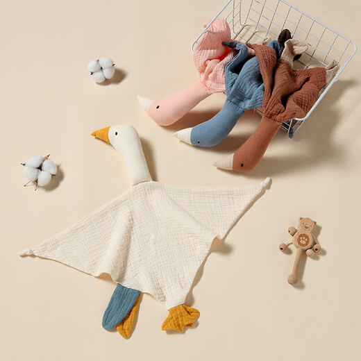 Jingmengyuan crumpled cloth comfort napkin baby can bite the doll sleep baby to sleep pure cotton gauze little swan hand puppet green cherry (goose) 1 pack