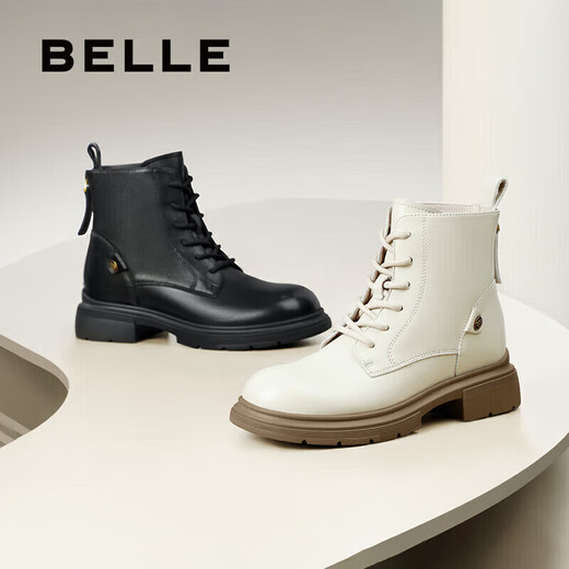百丽（Belle）七夕礼物舒适马丁靴女商场款真皮时尚靴B7E2DDD4 黑色-单里 36 (230mm)