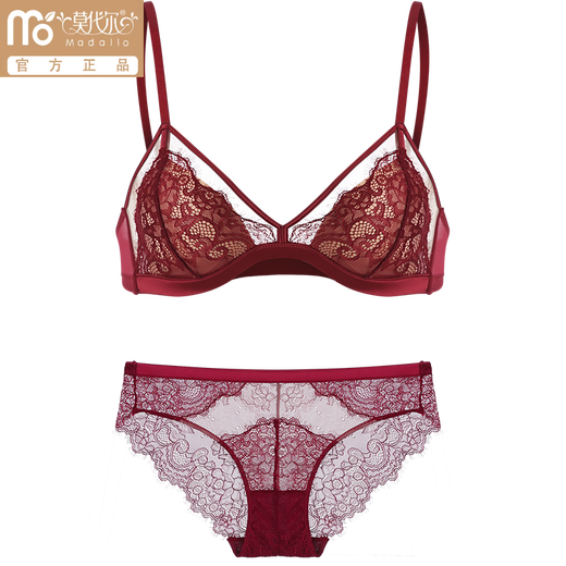 Modal Sexy Underwear Women's Small Breast Gathering 2025 New Zodiac Year Red Lace Wireless Red Bra Set Burgundy (Bra + Panties) L Suitable for 80/36 Bust