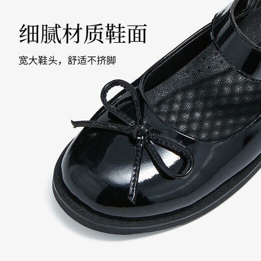 Terranis meta children's shoes spring new medium and large children's black leather shoes girls performance single shoes bow princess etiquette shoes black 32 inner length 21cm suitable for feet 20.0