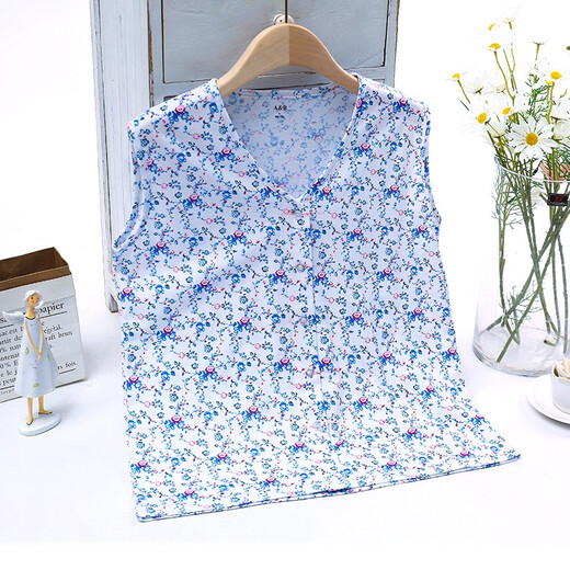 AB Unterwäsche Frauen purer Baumwollpyjamas Sommer ärmellose Sweatshirt mittleren Alters und ältere Mütter gedruckt V-Ausschnitt Strickjacke T-Shirt S724 Bud L (160/90)