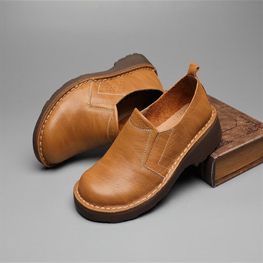 Camel occidental (Vancamel) Chaussures martin à bout large respirant chaussures de travail chaussures rond Courette recouverte de la tête de vache de vache large tête grande peau chaussures grandes taille pour hommes chaussures texturées monocylonneux jaune-brun (ensemble) 41