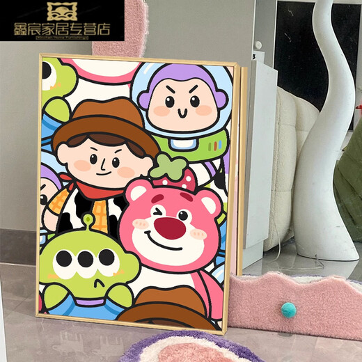 奈趣玩具总动员巴斯光年数字油画diy填充填色手工绘画画卡通装饰挂画 qx14222 30*40cm加厚实木内框+精美外框(