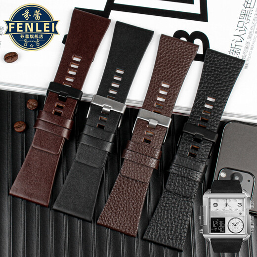 Lire adaptiert an Disai Leder Uhrengurt DZ7406 1476 1204 FEICE Großes Zifferblatt 30 32 mm brauner Litschi -Muster Stahlschnalle 30 mm