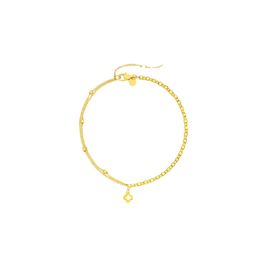 Fat Donglai's same style 18K gold crushed ice bracelet four-leaf clover bounce bracelet does not fade double layer exquisite crushed gold four-leaf clover bounce bracelet
