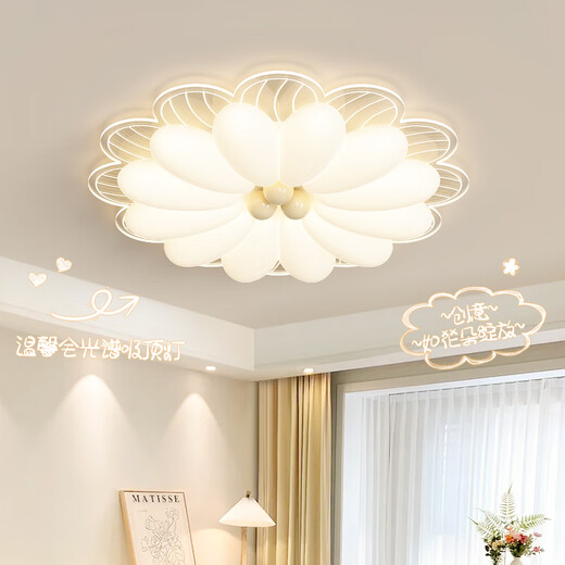 莱琪吸顶灯创意奶油风花朵卧室客厅灯2026新款全光谱三室两厅灯具套餐 YH826亚克力奶咖+64CM+68W 三色变光