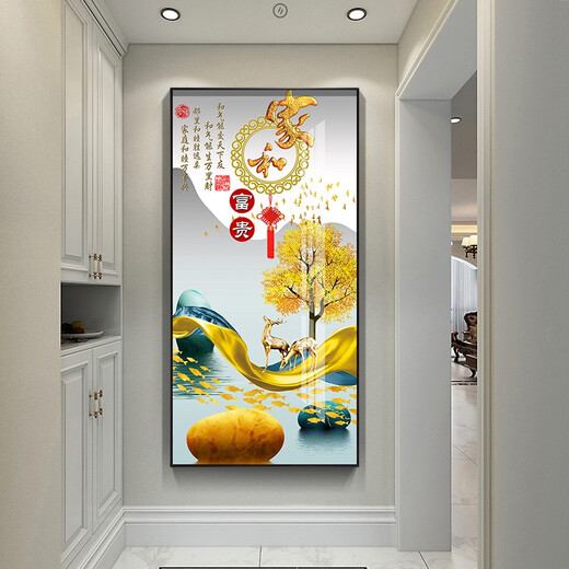 Mo painted Lulin modern simple entrance decoration painting opposite the door mural painting at the end of the corridor hanging paintings light luxury elk aisle entrance door painting 9-Home and Fugui 12149 Porcelain diamond inlaid 70*140 cool black