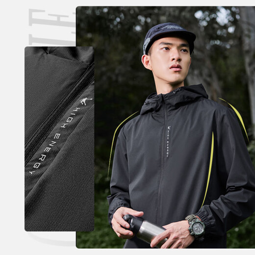 乔丹运动外套男风衣春秋季防风防泼水连帽户外夹克长袖上衣 黑色-321R-升级款 XL