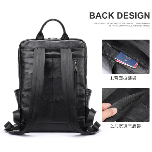 Backpack genuine cowhide business casual simple large capacity 2024 new style business trip 9196 black height 38 width 28 thickness 13cm can hold 14 inches