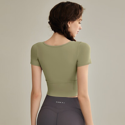 Yuebu Yoga Wear Set Women's Pilates Training Wear Quick-Drying Clothes Fitness Top Running Sports Short-Sleeved T-Shirt Summer Green S (Recommended 85-95Jin Jin equals 0.5kg)