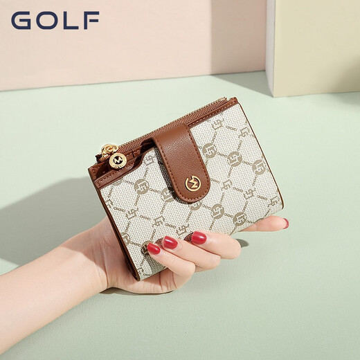 高尔夫（GOLF）女士钱包新款时尚短款零钱包多卡位卡包女复古老花ins礼物送女友 米白配棕色
