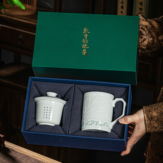 Gold inlaid jade Huang Shouliang handmade tea cup Jingdezhen Yingqing carved business office home tea cup gift giving good luck