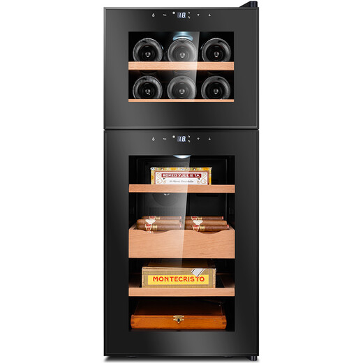 CIGARLOONG 18C cigar cabinet with constant temperature, moisturizing and mute, independent dual-temperature cedar wood shelf, touch screen control, energy-saving household red wine cabinet, serving red wine and cigars