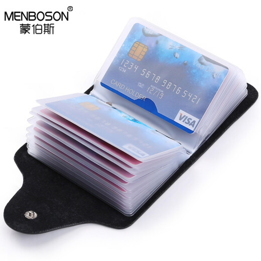 Mombos men's card holder multi-card slot business card holder cowhide small card holder women's card holder black