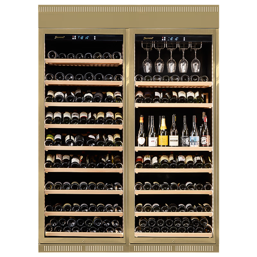 SILIWERE red wine cabinet, constant temperature wine cabinet, home red wine cabinet, living room wine cabinet, custom red wine cabinet, width 800 depth 450 height 2200 champagne gold 2 units 500L exclusive version