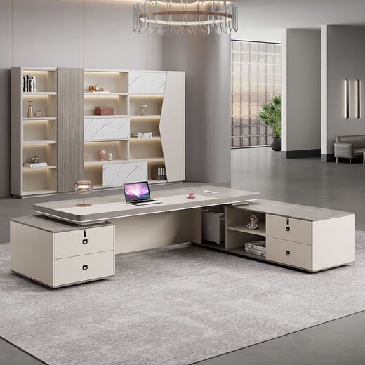 Boss desk office desk, simple and modern executive desk, light luxury office furniture, aluminum alloy with Bafangcai style decoration, 2.0 meters luxury double cabinets