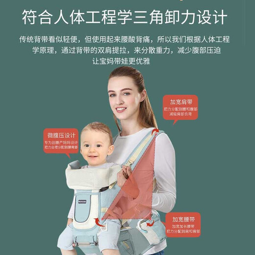爱宝适婴儿背带腰凳前抱横抱式多功能透气薄款护头可拆卸 M181薄荷绿