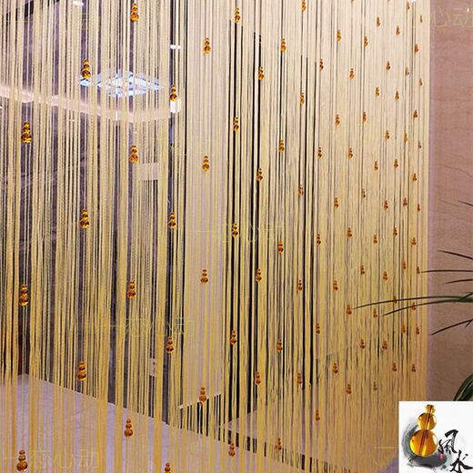 BPE door curtain partition Fengshui curtain entrance door gourd line curtain bead curtain crystal bead line curtain hanging curtain decorative curtain champagne color width 1 meter * 2 meters high Single layer encryption
