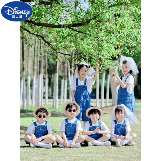 
Disney (Disney) June 1st Boys and Girls Denim Strap Shorts Set Summer Kindergarten Graduation Class Clothing Children's Chorus Performance Clothing Set 120cm