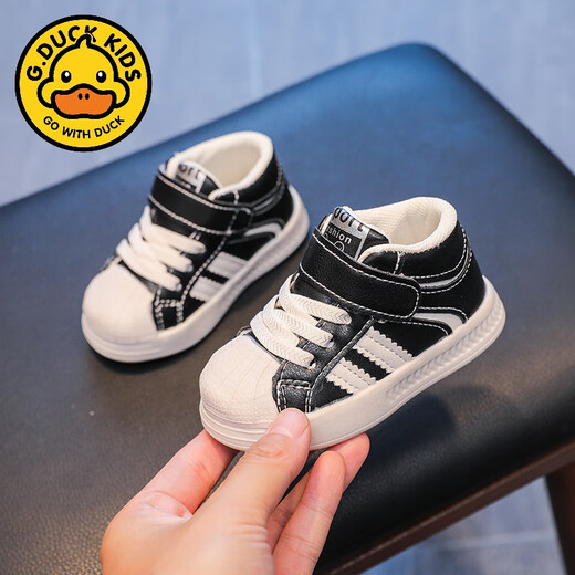 G.DUCKKIDS baby shoes winter soft sole toddler shoes 01-2 years old girls baby cotton shoes men plus velvet thickened warm shoes plus velvet beige inner length 12.5cm size 17