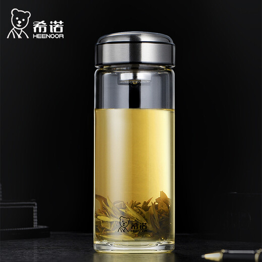 希诺玻璃杯 单层带滤网泡茶水杯男女式便携大容量防暴耐热水晶杯子 XN-6196（530ML 本色）