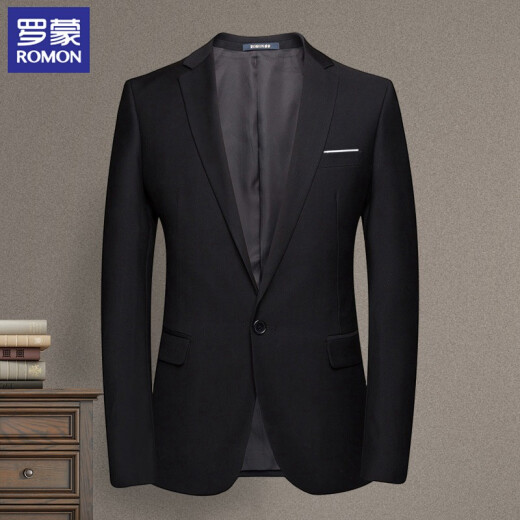 ROMON suit men's four seasons business casual slim fashion solid color men's single suit jacket 6F88004S black two-button 44A