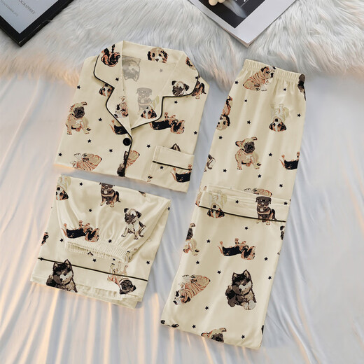 
Yipaila summer pajamas women's three-piece cardigan short-sleeved milk silk spring and summer thin cute cartoon home clothing set WZL-1478# cute puppy M[suggested 80-100Jin[Jin equals 0.5 kg]]