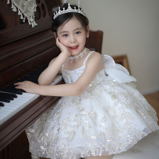 
Disney (Disney) children's clothing Princess Lolita dress for girls' dress summer puffy skirt children's birthday dress pure white flower wedding flower girl music box princess skirt 100 size 2~3 years old [90-100cm]