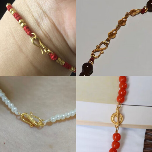 Fat Donglai's same 18K gold buckle head S buckle double circle bracelet necklace OT buckle connecting buckle diy handmade 4*7 small lobster clasp + 2 3.0 thick circles