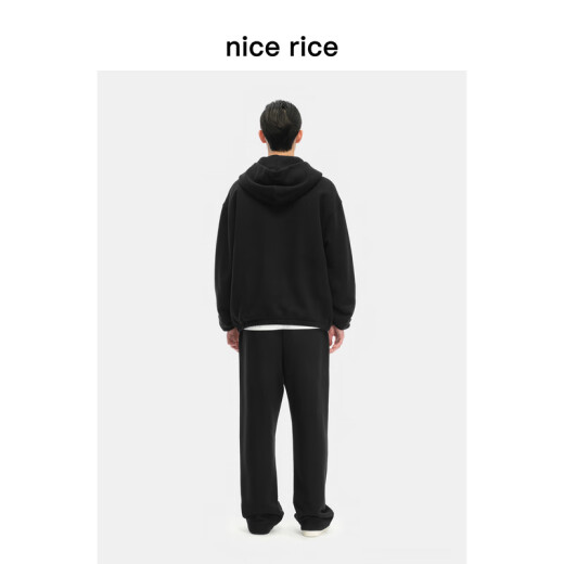 nice rice好饭   400G全棉毛圈绒底做旧宽松卫裤NGD12048 水洗黑（400G） M