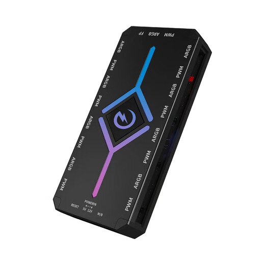 PowerTrain Z-H8 V2 Chassis Fan Hub Black Desktop Computer ARGB Divine Light Synchronization PWM Light 5V 3-pin Host SATA Power Supply Magnetic Two-in-One 9 Ports