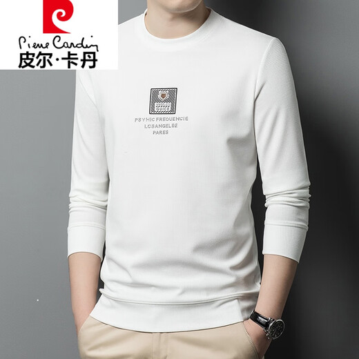 皮尔卡丹（pierre cardin）圆领卫衣男春秋新款长袖t恤休闲打底衫男装上衣针织 833卡其色【长袖】 薄款 M 165建议100-120斤