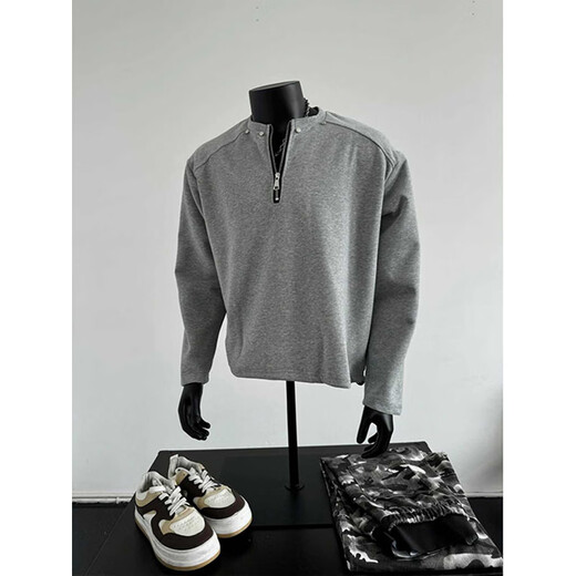 Katuchi Black Half Zipper Sweatshirt Men's Autumn American High Street Long Sleeve T-shirt Pissy Cleanfit Fashionable Brand Willow Tapping Top Black XL [Suggested 120-140Jin [Jin equals 0.5 kg]]