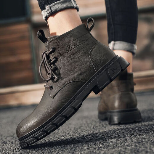 Zhuseii Martin Boots Herren Winter neuer High Top Retro Herrenschuhe Britische Arbeit Lederstiefel Outdoor Casual Motorrad Kurzstiefel Männer RF-HC897 Black 39