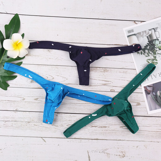 ROSELEX confidential delivery cotton printed thong men's cotton underwear sexy U convex bag personality star L white star