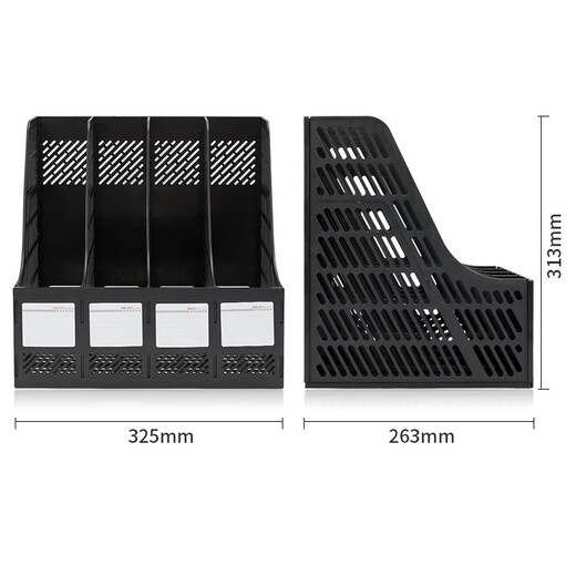 Deli verdickte Dateirahmen vergrößerte Dateispeicherboxdatei -Buchhandlung Einfacher vertikaler Buch Stand Desk Office Supplies Ordner Rack Korbdatei Tabelle Informationen Rack 9848 Vier Spaltendatei Frame (schwarz)
