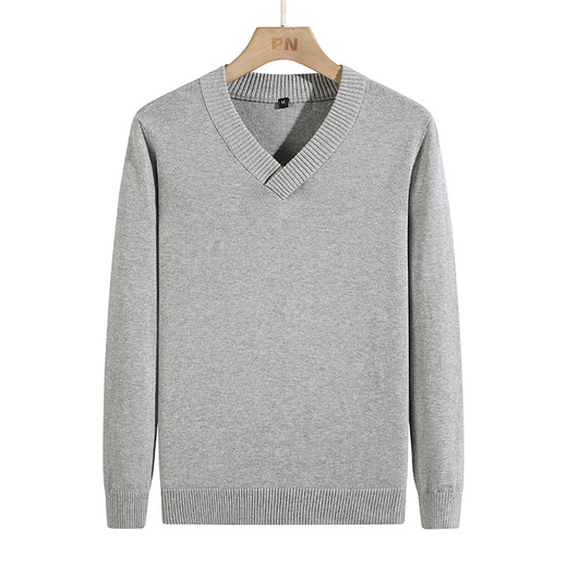 Western Camel (VANCAMEL) sweater men's business casual autumn and winter pure cotton V-neck warm sweater bottoming shirt men's light gray 2XL