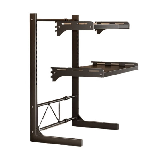 Mrs. Kitchen Microwave Storage Rack Countertop Retractable Oven Bracket Multi-layer Rice Cooker Utensil Storage Rack Welfare Model Black Three-Layer Main Rack