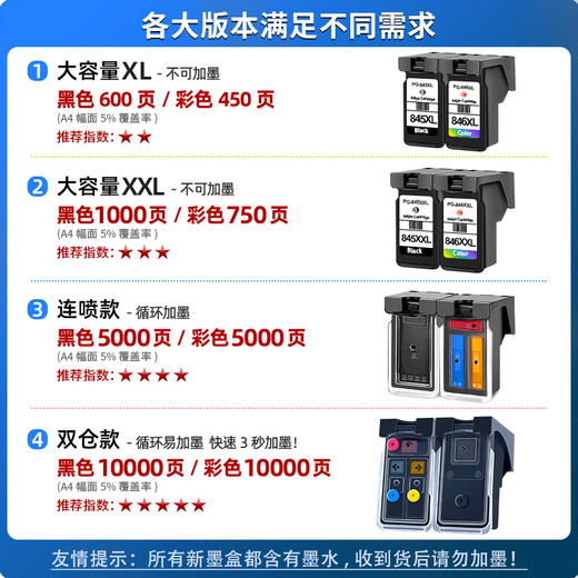 Yuehui is suitable for Canon 845/846 ink cartridge black color TS3380 3180 MG3080 TS3480ts308 printer [450 pages] Color large capacity - standard version
