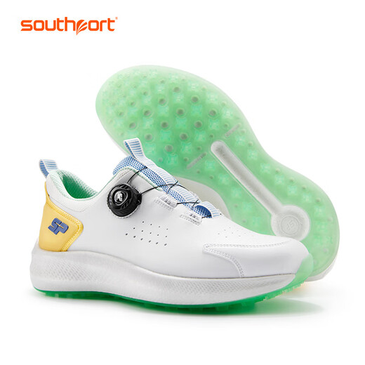 Southport 2025 golf shoes for men, new breathable sports shoes, knob laces, comfortable, waterproof and non-slip, white and yellow 41