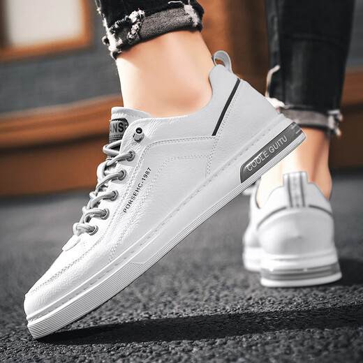 TEWEIWEI men's shoes spring and summer new shoes men's leather sports casual shoes men's trendy moral training sneakers spring and autumn 1987 white [single lining] 43