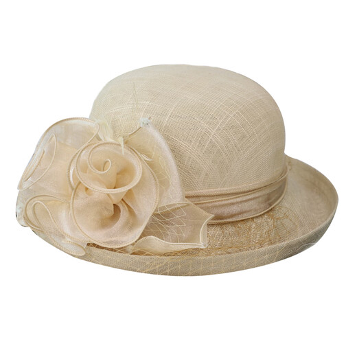 ROGOSKY CONTINADOR Sombrero de la marca Femenina de la marca Francesa y Summer Sol Gat Noble Gat Boat Flower Top de la flor Británica Big Big Mesh Flower Beige Cabeza de la cabeza 57 cm (con cuerda de mediación)