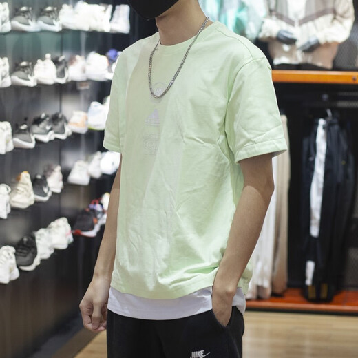 阿迪达斯 （adidas）短袖男装夏季新款户外运动服透气假两件休闲圆领上衣T恤衫HE9923 HE9923酸绿 S