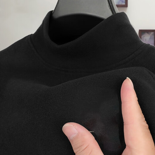 DeRong long-sleeved T-shirt men's plus velvet thickened half turtleneck temperament bottoming shirt warm top autumn clothing men's gray 4XL slim fit too small