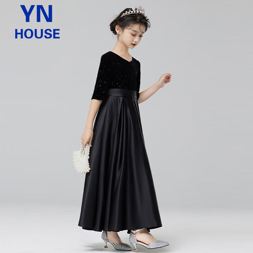 Vestido de princesa de yinuofang girl princesa 1 de junio anfitrión vestido negro falda niña de flores giras de altura