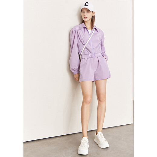 AMII Women's 2025 Summer New Shorts Suit Women's Sports and Leisure Complete Set to Look Slimming Lilac (Coat) XL 170/92A