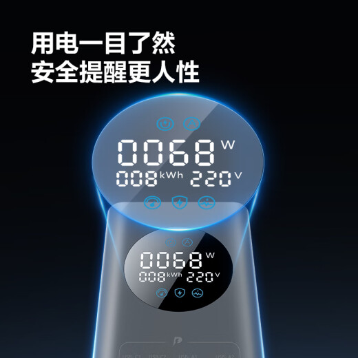 公牛（BULL）立式插座智能数显屏幕电竞氮化镓快充抗电涌插排多功能魔方usb笔记本充电器插头桌面充电站 【67WI灰】立式数显插座1.5米