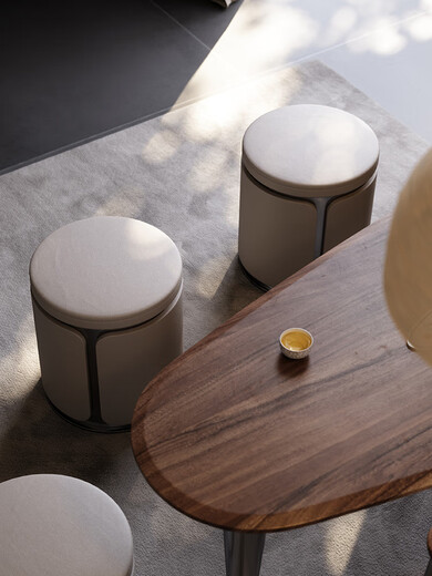 Senarson light luxury tea stool designer living room modern Internet celebrity leather round stool dressing table chair high-end desk small block Bronze black titanium microfiber leather tea stool