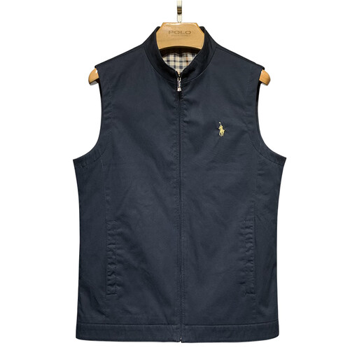 St. Mark Paul Vest Vest Spring y Autumn New Fashion Stand Collar Collar Horse Clip Etiqueta de caballos Borded Vest Borded Vest Chaqueta para hombres Blue oscuro 175/L